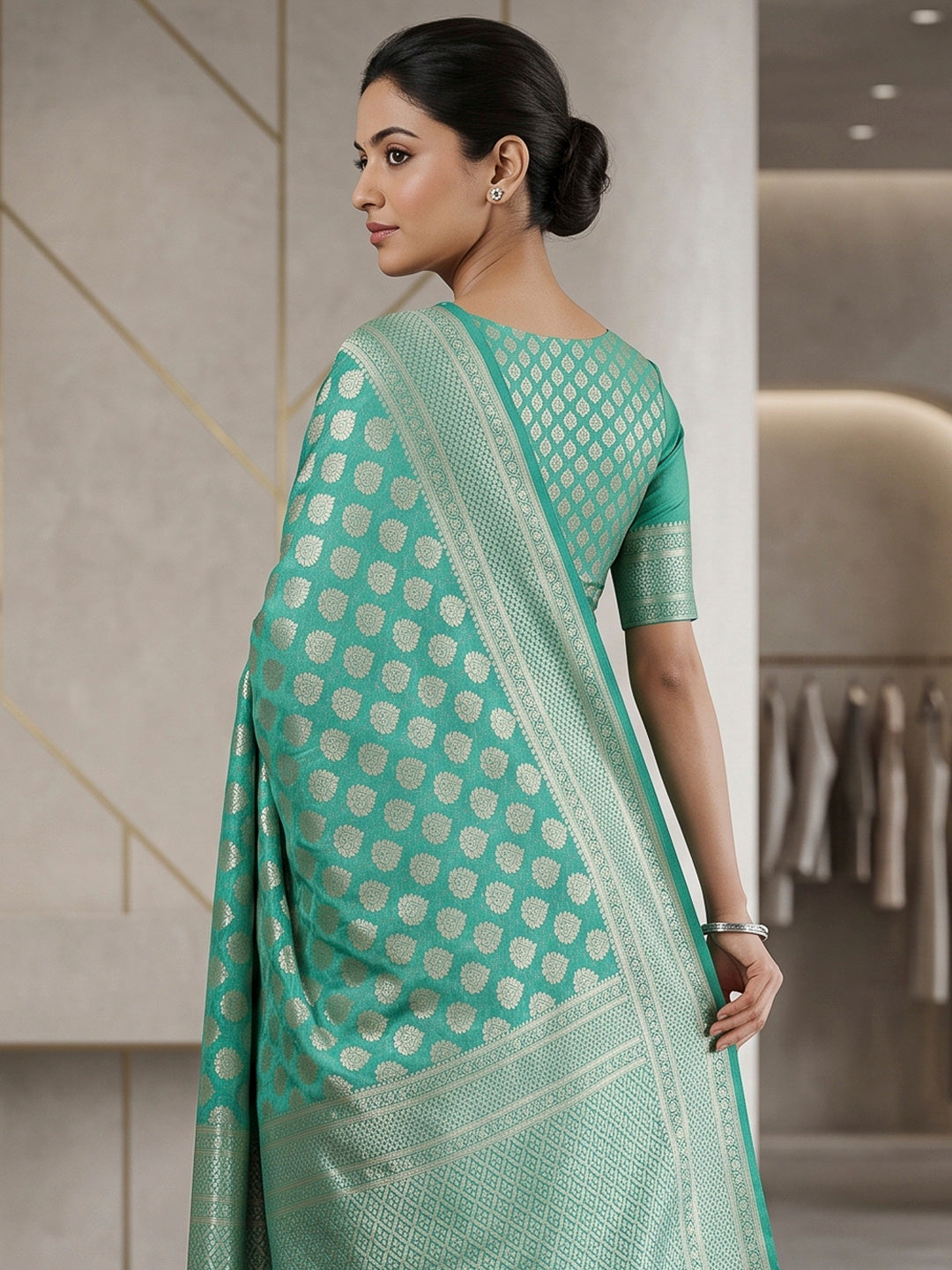 Pista-Green Art Silk Woven Saree
