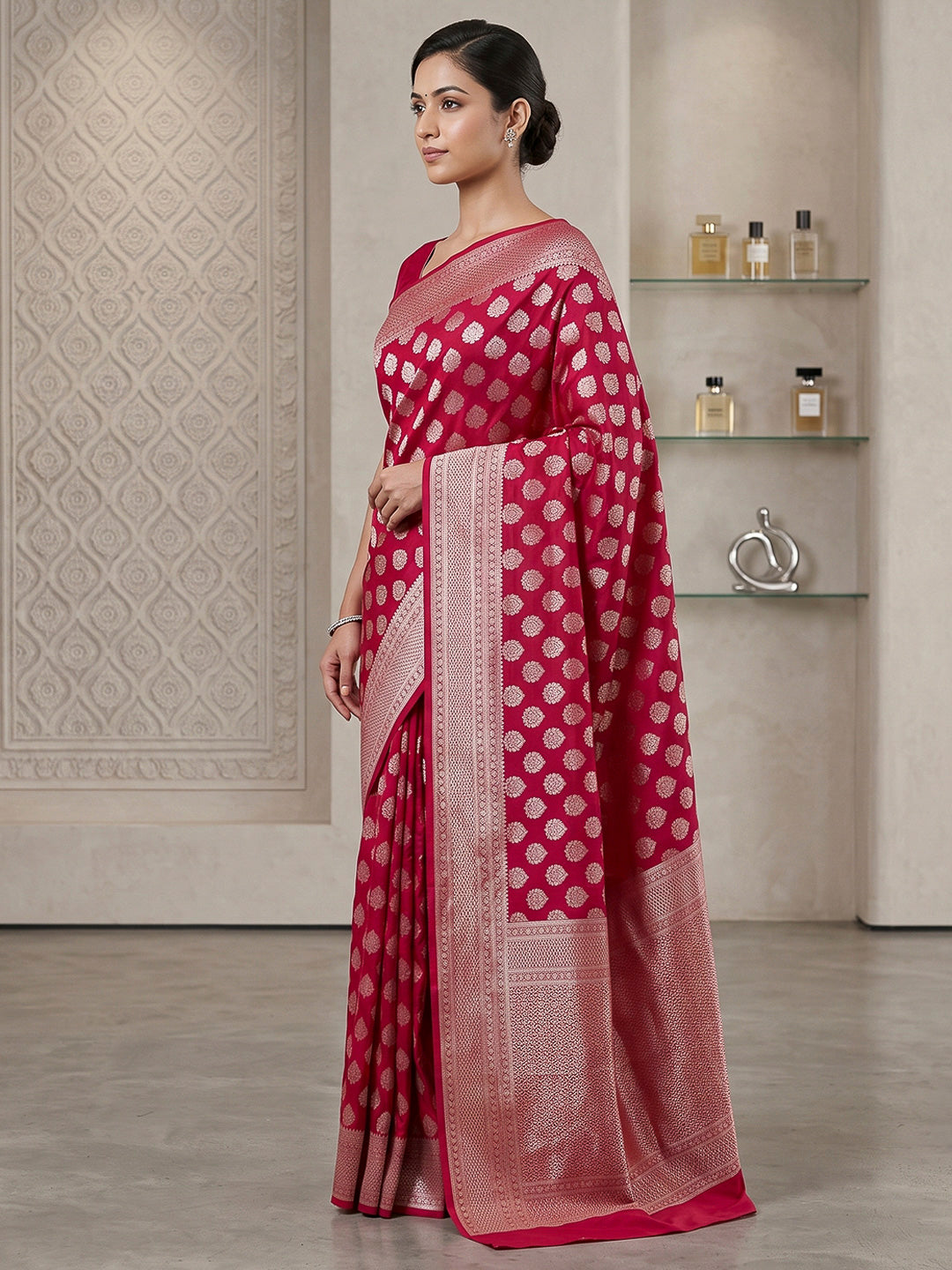 Wine Art Silk Woven Saree