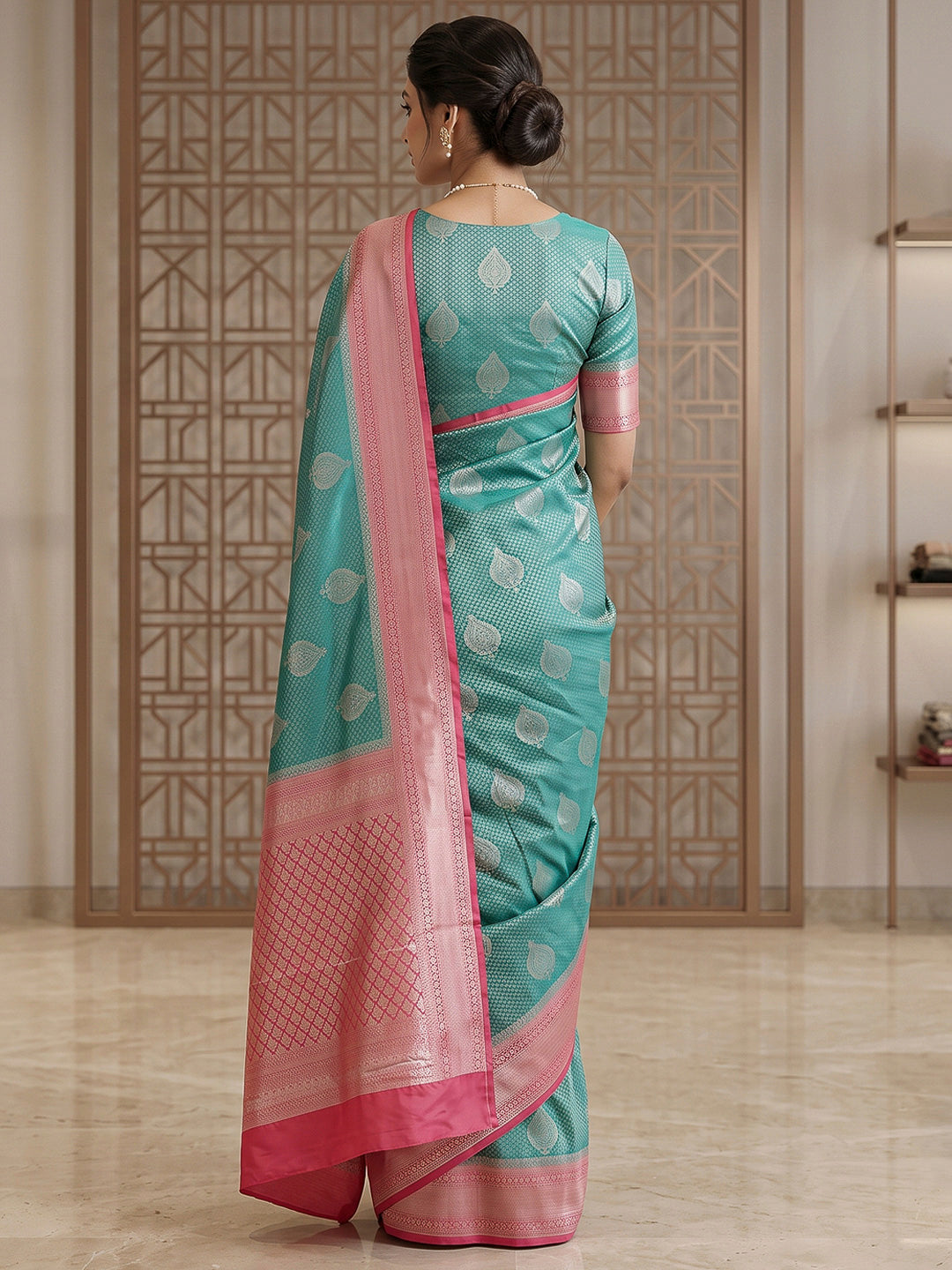Blue-Pink Art Silk Woven Saree