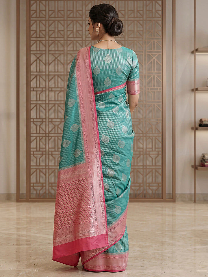 Blue-Pink Art Silk Woven Saree