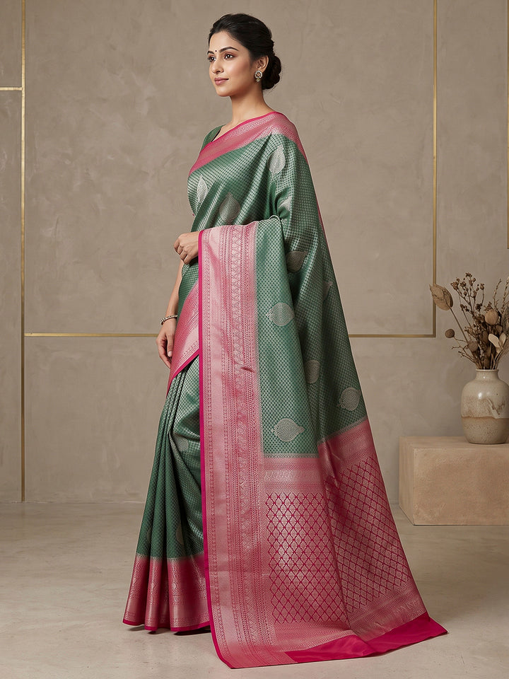 Sea Green-Peach Art Silk Woven Saree