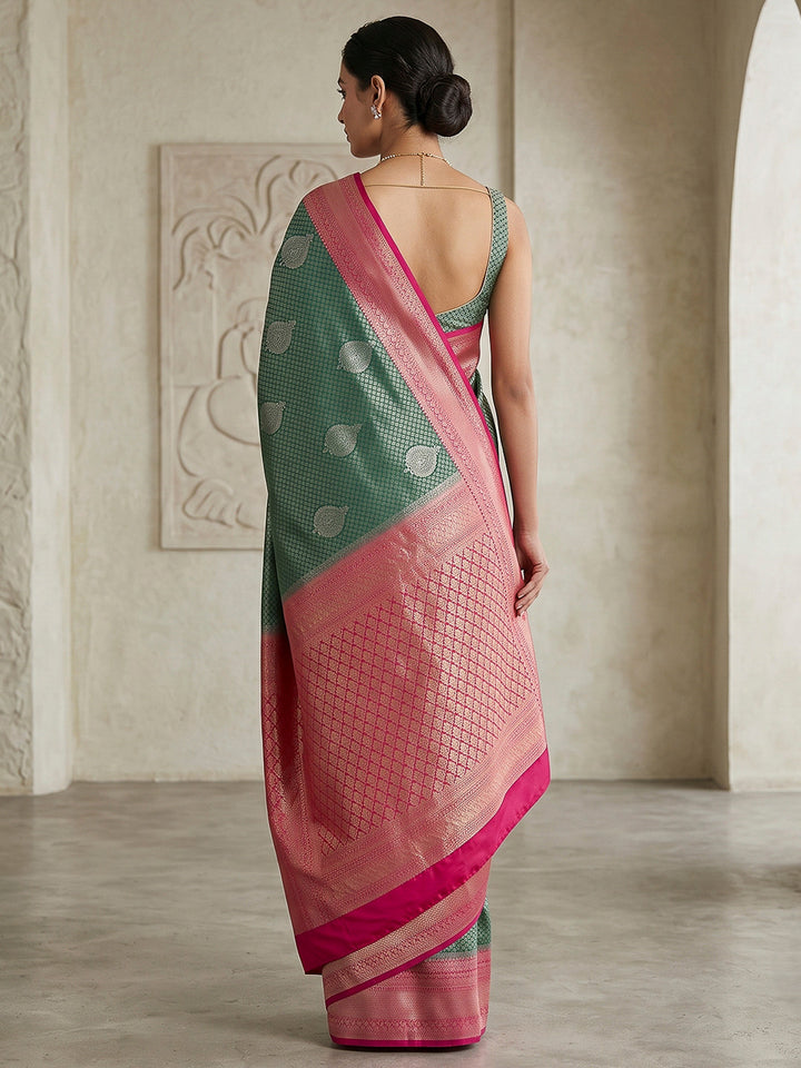 Sea Green-Peach Art Silk Woven Saree