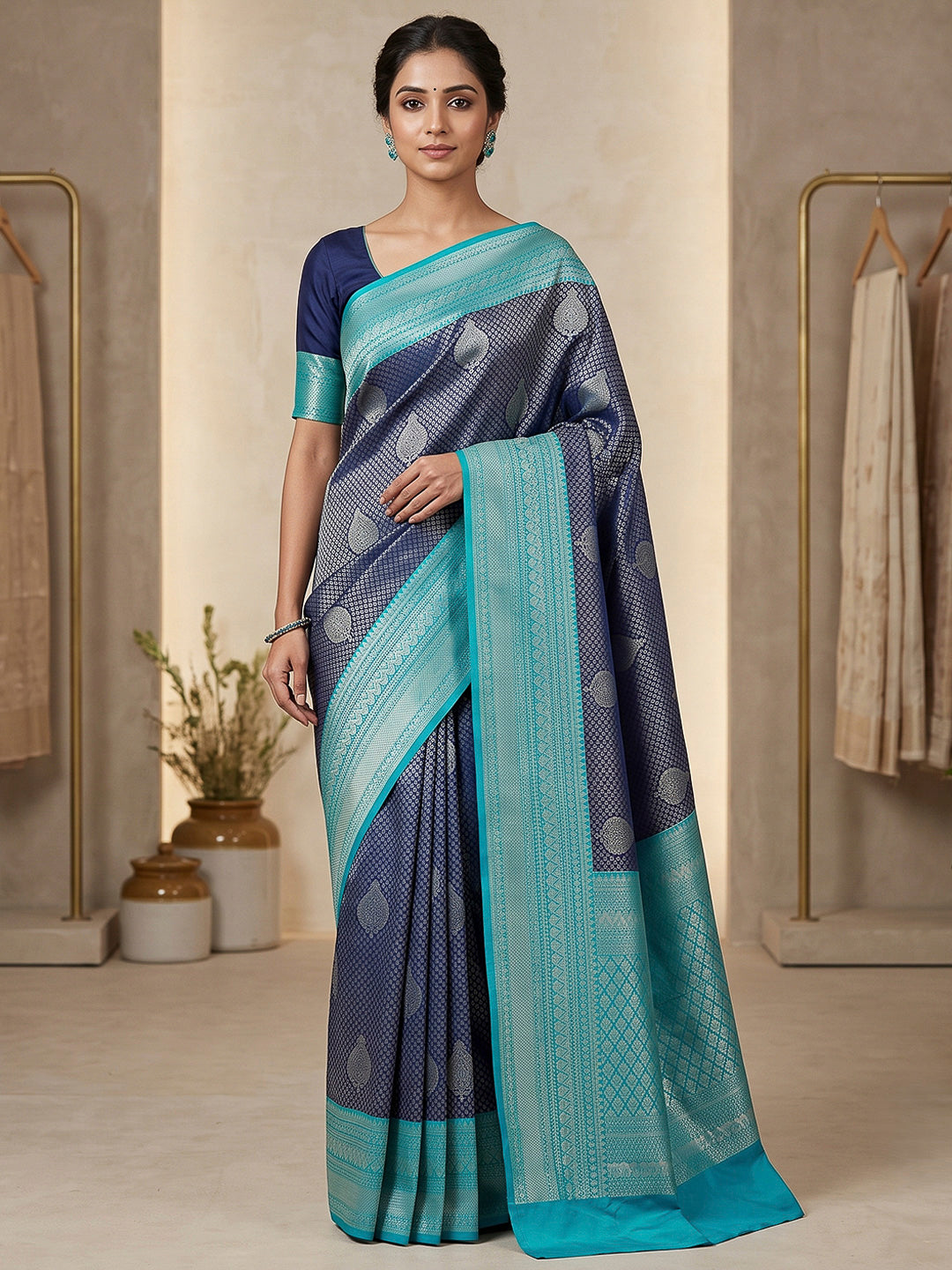 Navy Blue-Blue Art Silk Woven Saree