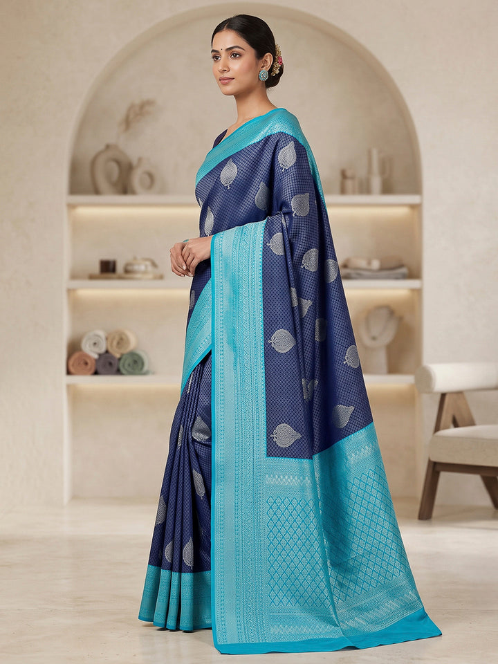 Navy Blue-Blue Art Silk Woven Saree