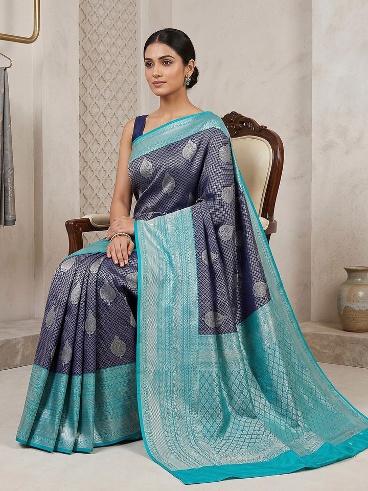 Navy Blue-Blue Art Silk Woven Saree