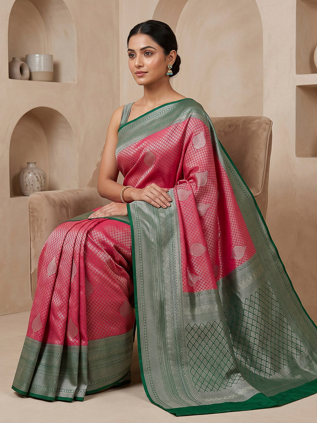 Rani-Bottle Green Art Silk Woven Saree