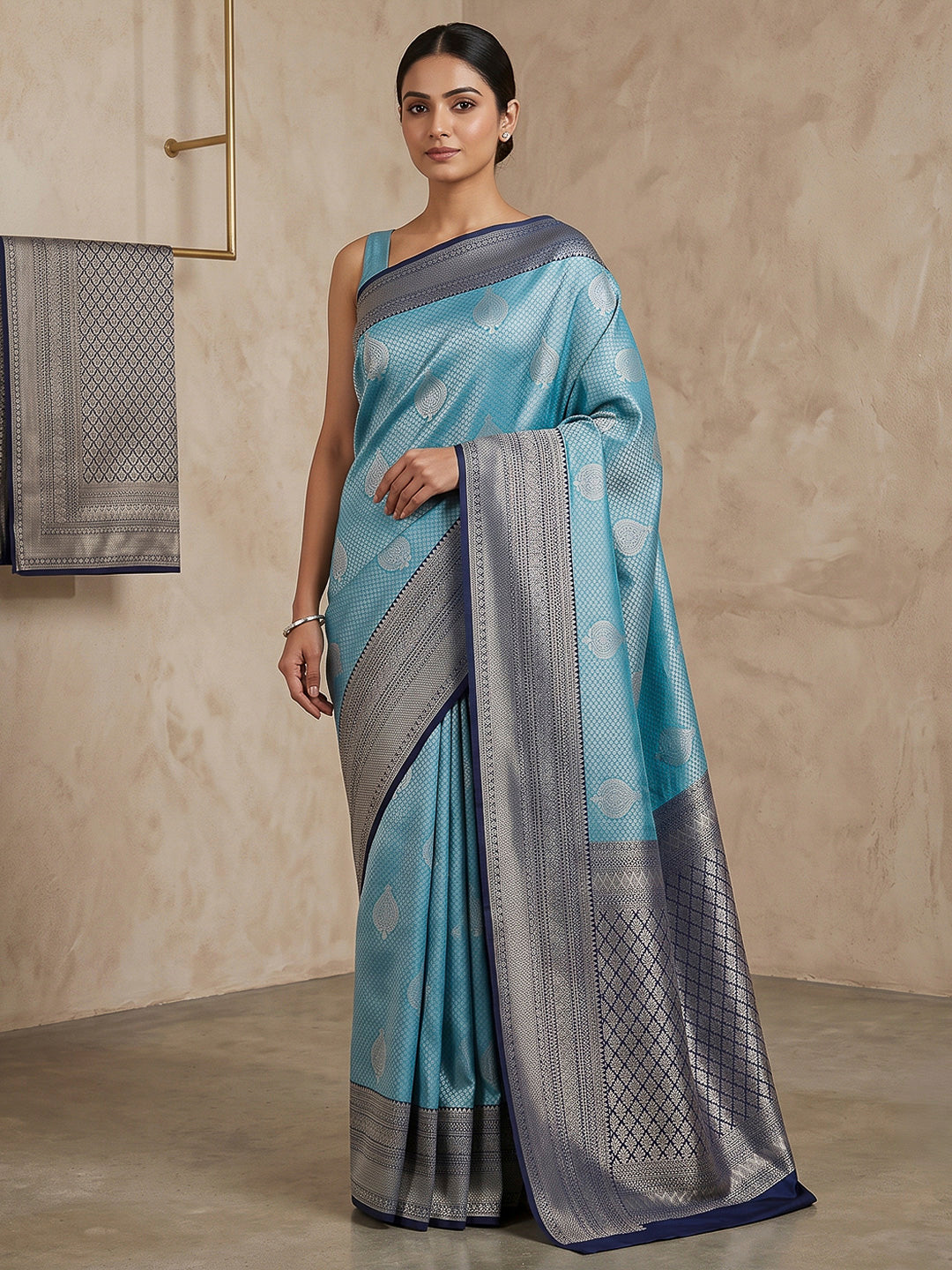 Teal Blue-Navy Art Silk Woven Saree