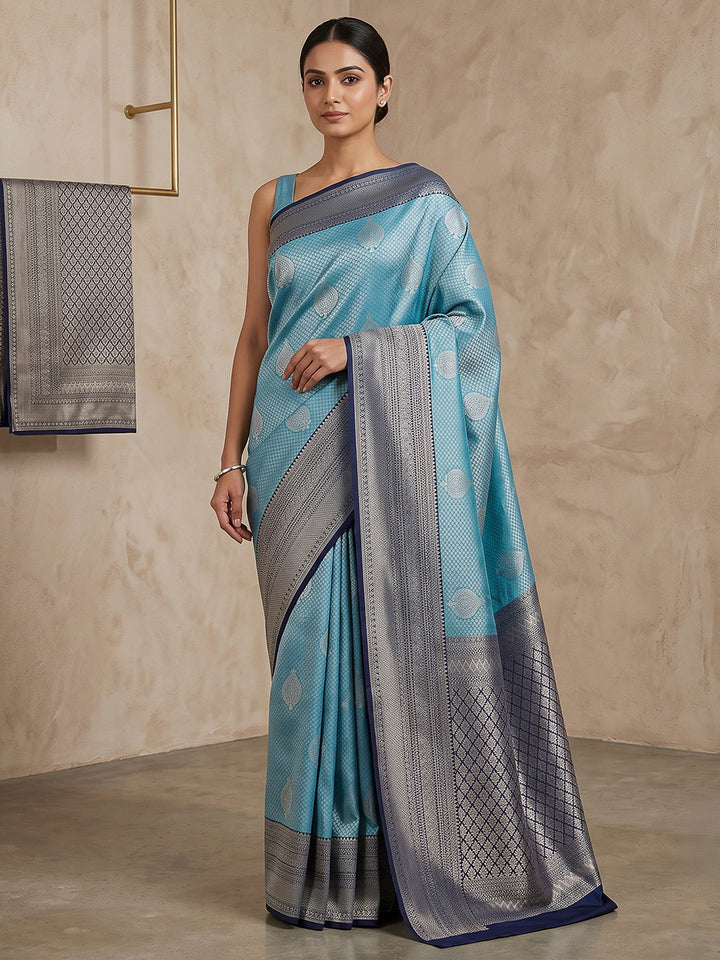 Teal Blue-Navy Art Silk Woven Saree