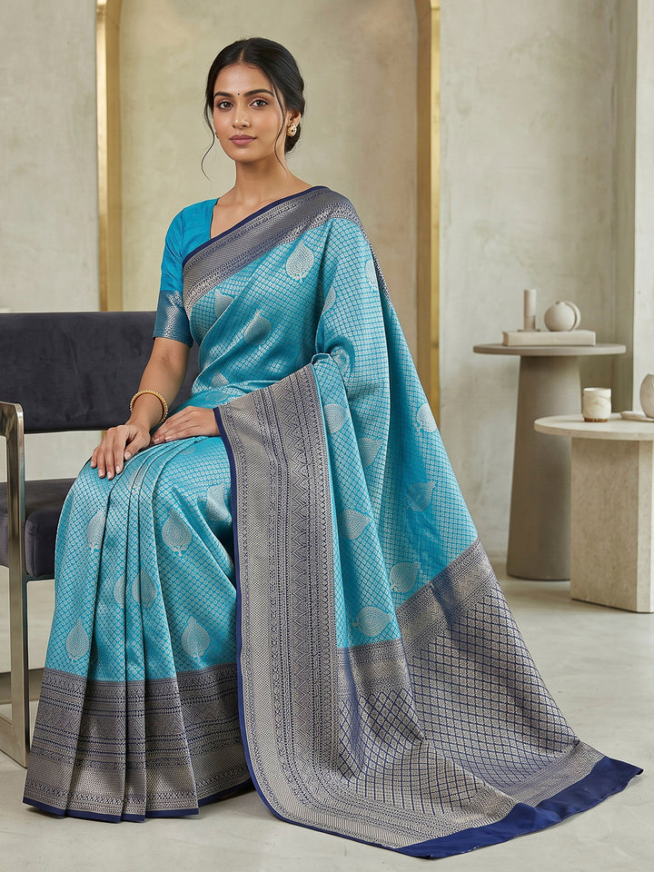 Teal Blue-Navy Art Silk Woven Saree