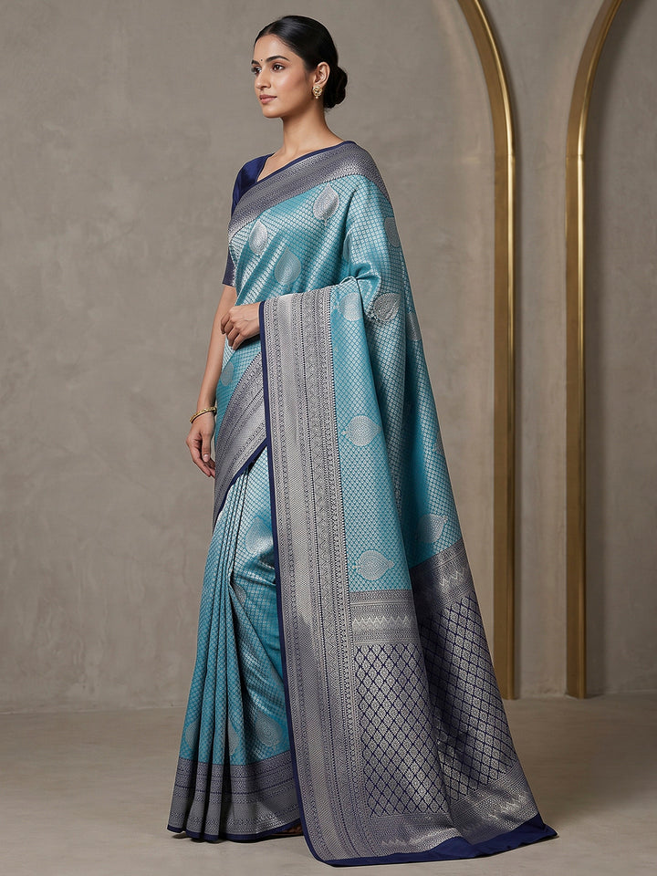 Teal Blue-Navy Art Silk Woven Saree