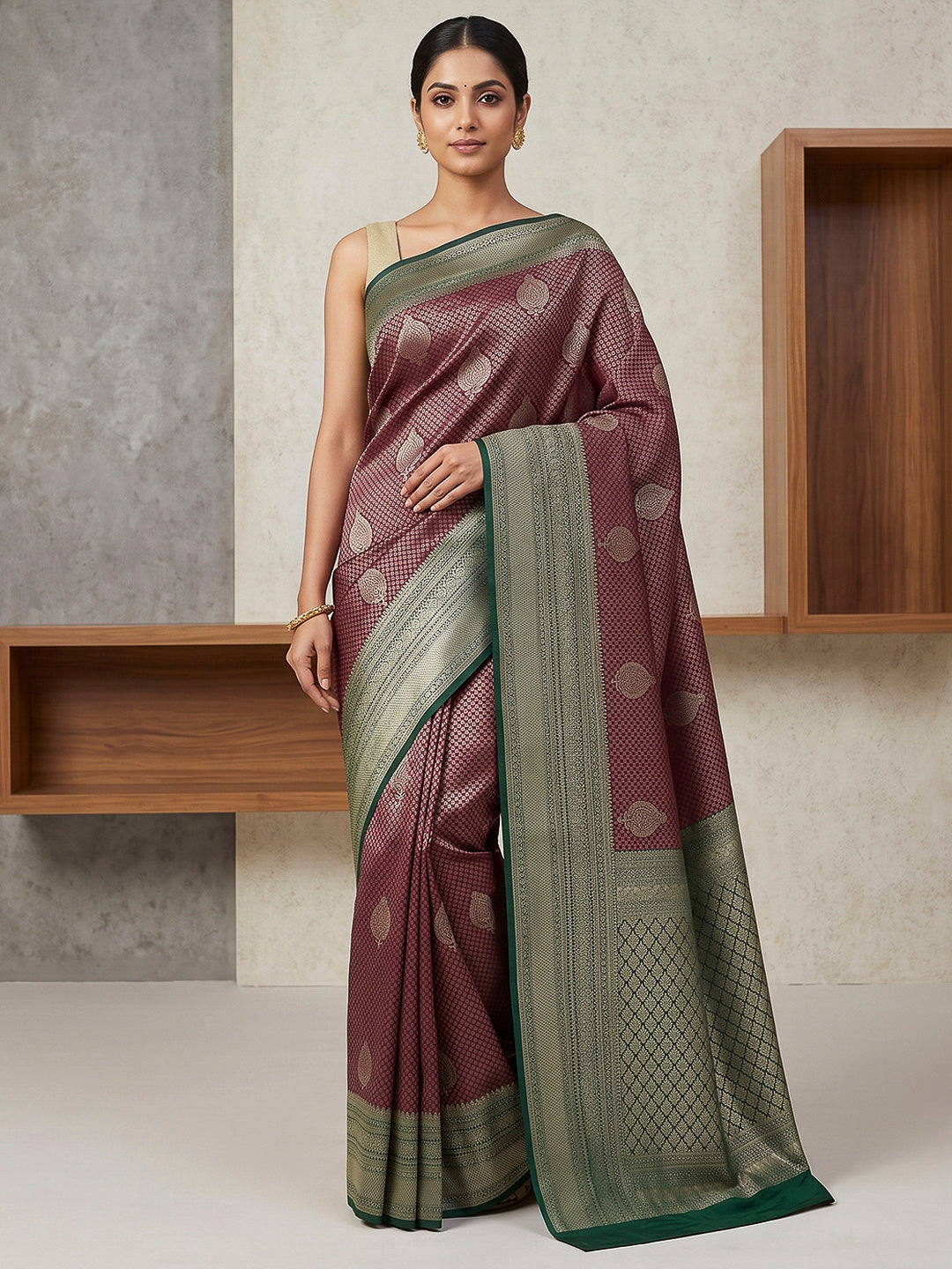 Wine-Bottle Green Art Silk Woven Saree