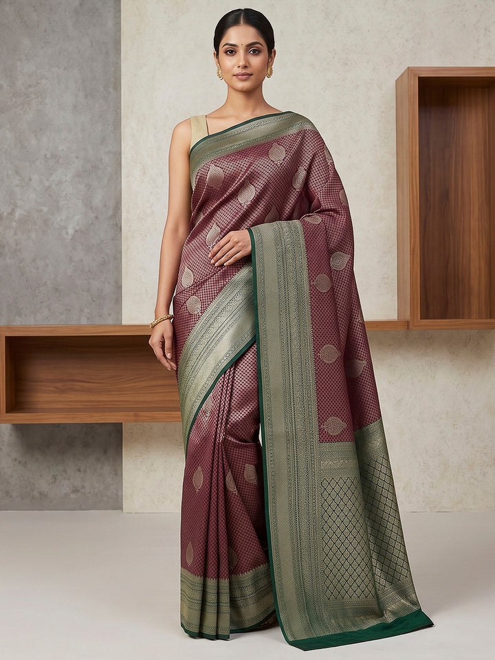 Wine-Bottle Green Art Silk Woven Saree