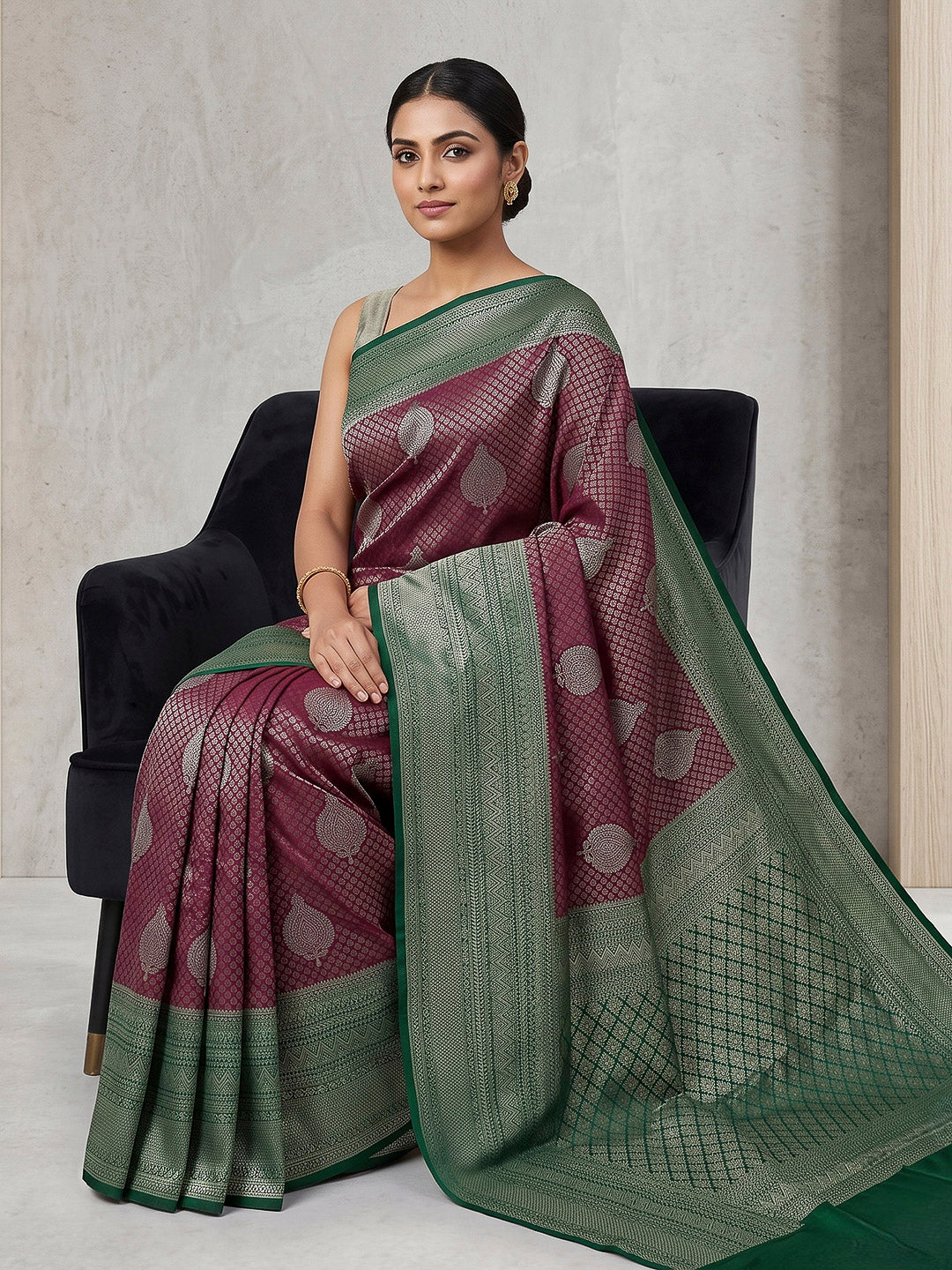 Wine-Bottle Green Art Silk Woven Saree