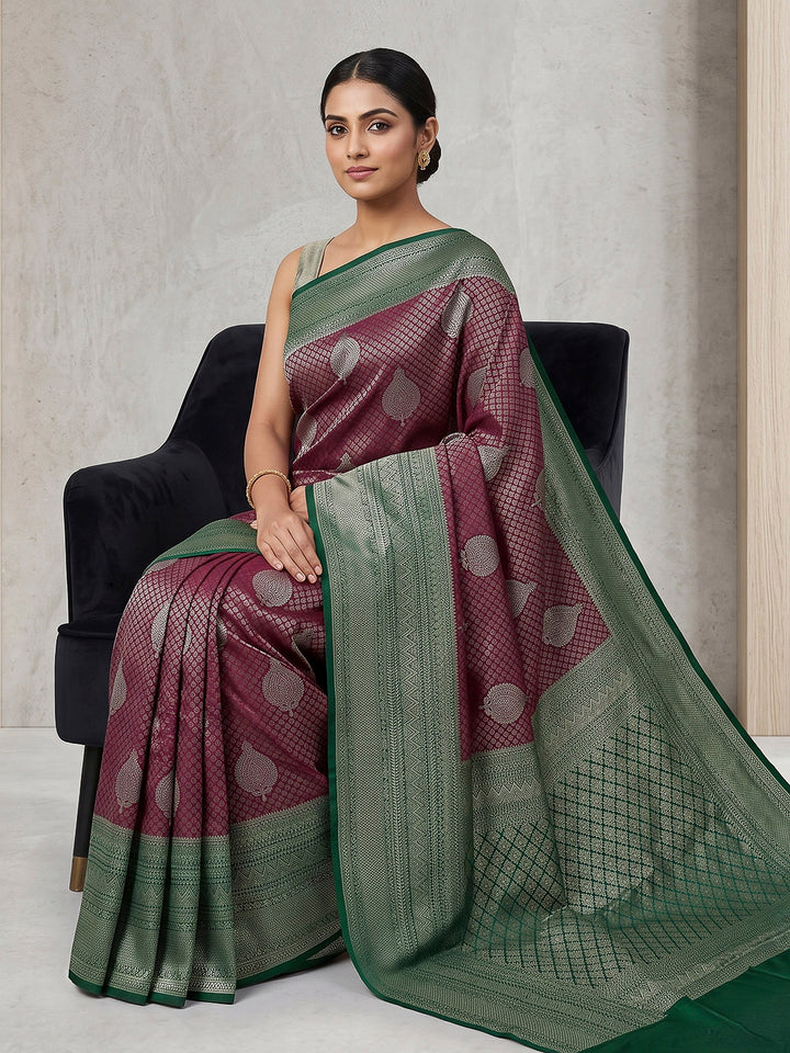 Wine-Bottle Green Art Silk Woven Saree
