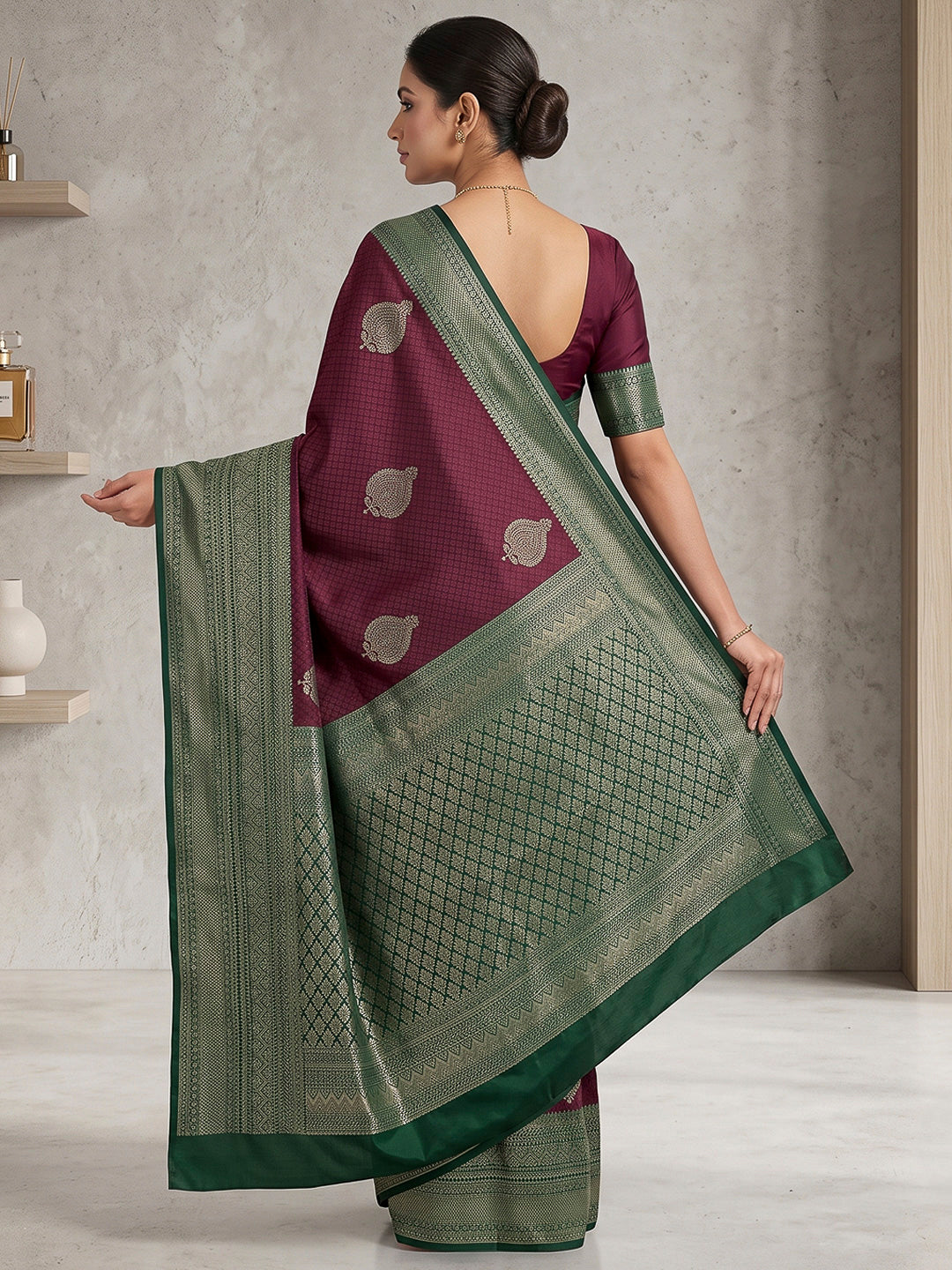 Wine-Bottle Green Art Silk Woven Saree