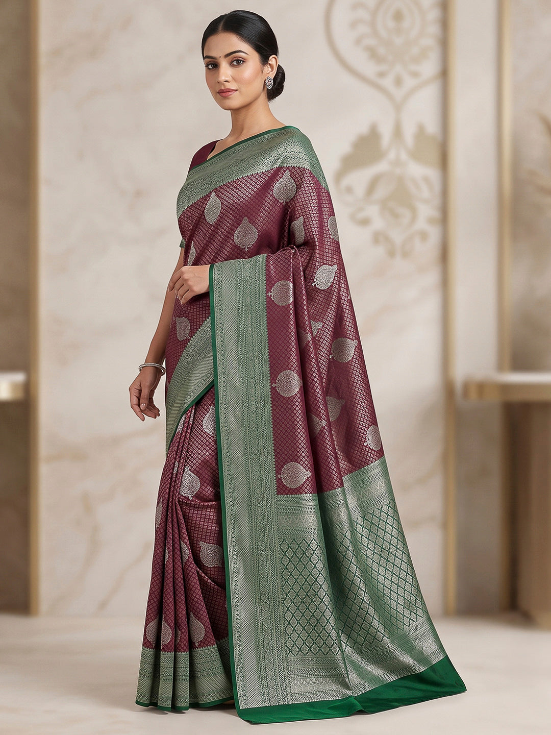 Wine-Bottle Green Art Silk Woven Saree