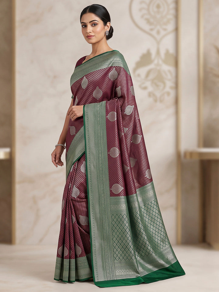 Wine-Bottle Green Art Silk Woven Saree