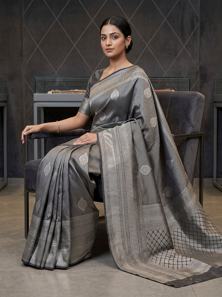 Black Art Silk Woven Saree