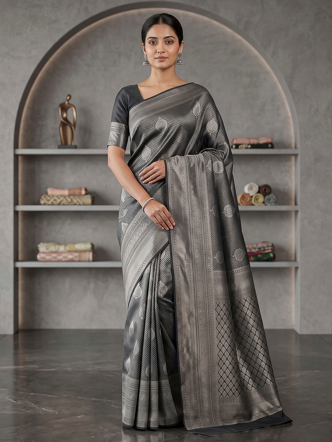Black Art Silk Woven Saree