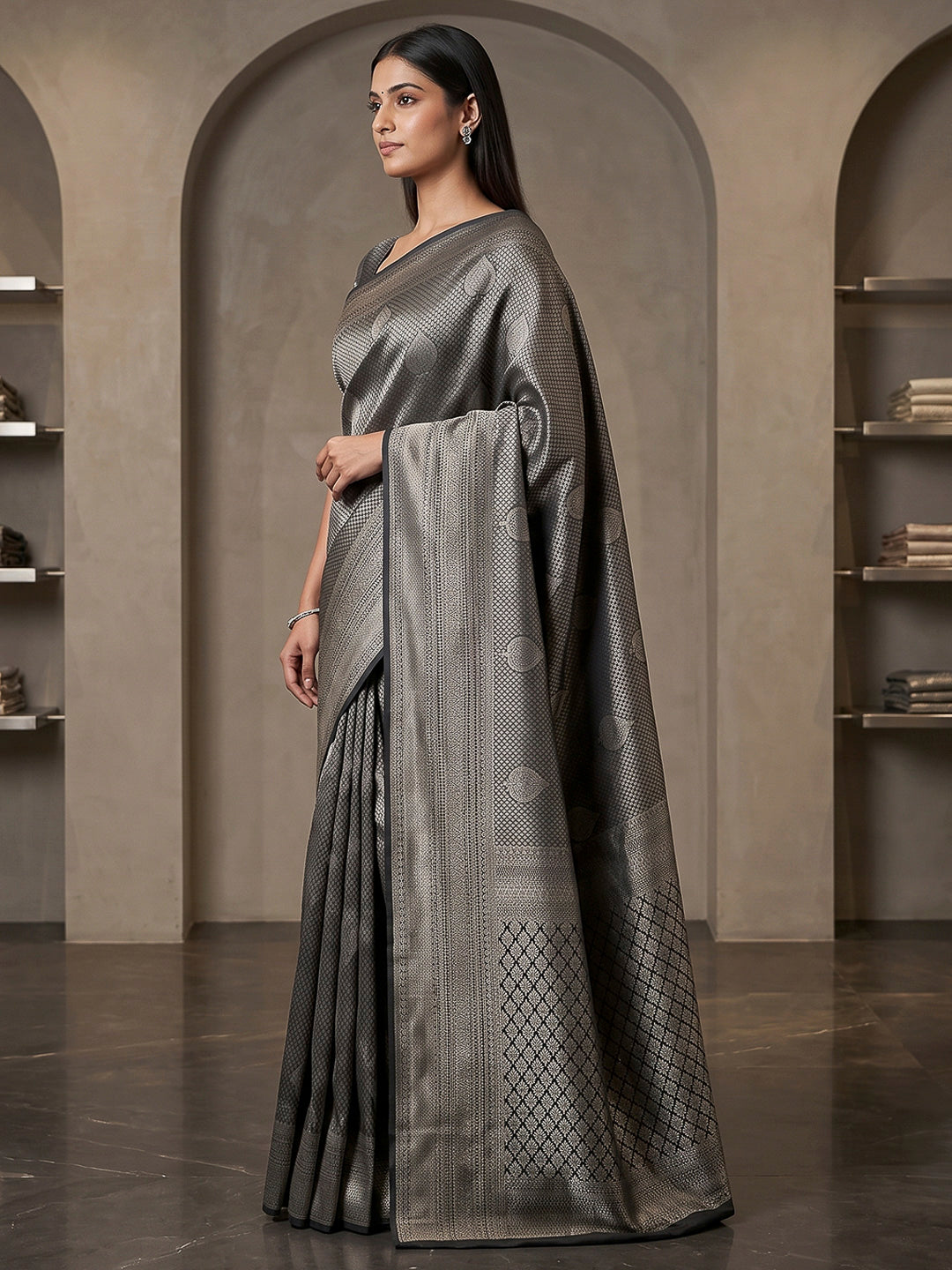 Black Art Silk Woven Saree