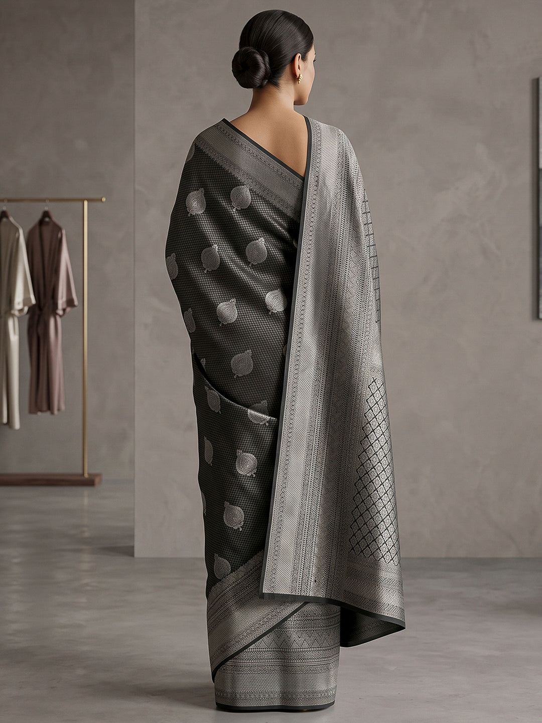 Black Art Silk Woven Saree