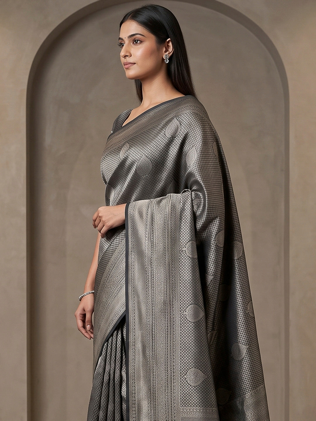 Black Art Silk Woven Saree