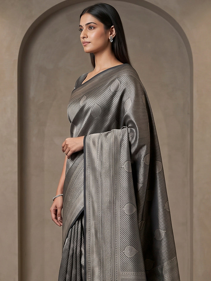 Black Art Silk Woven Saree