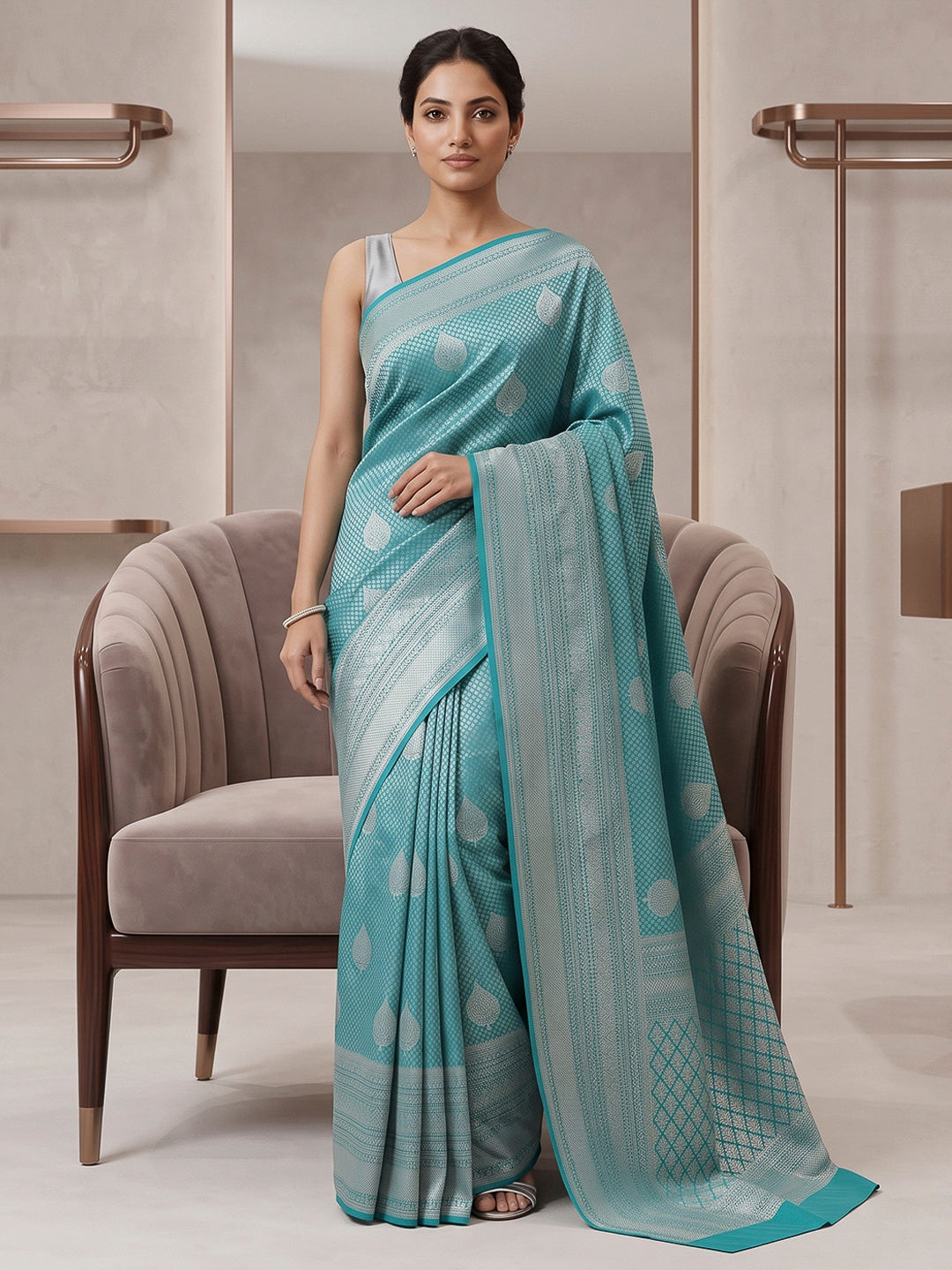 Blue Art Silk Woven Saree