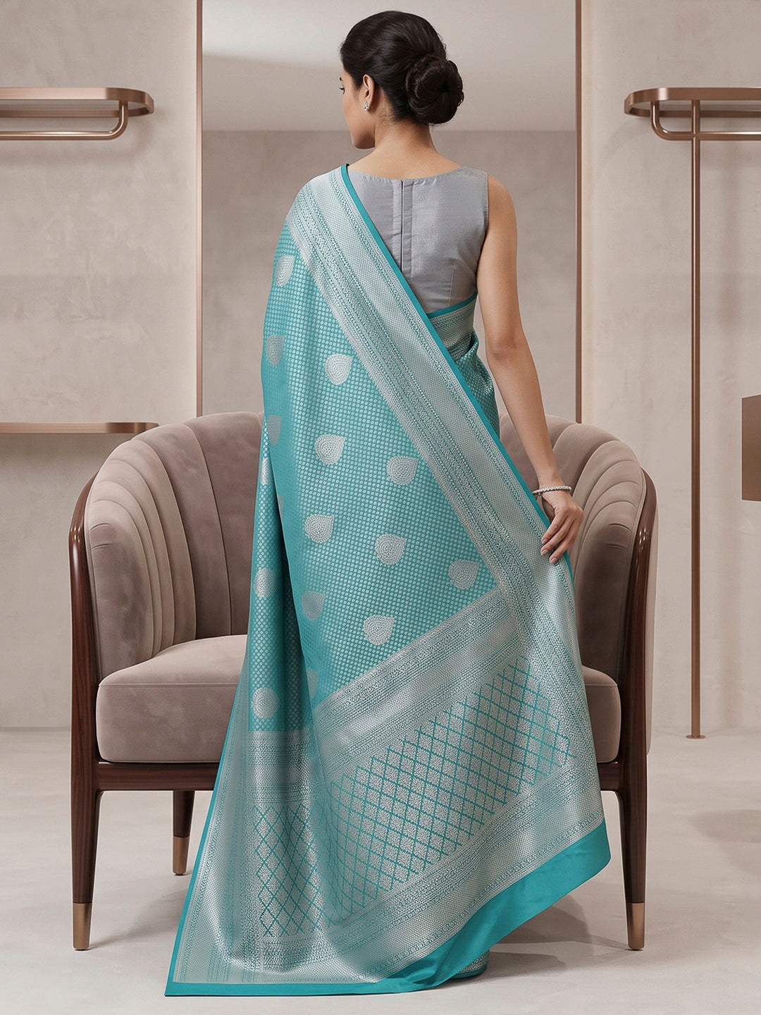 Blue Art Silk Woven Saree