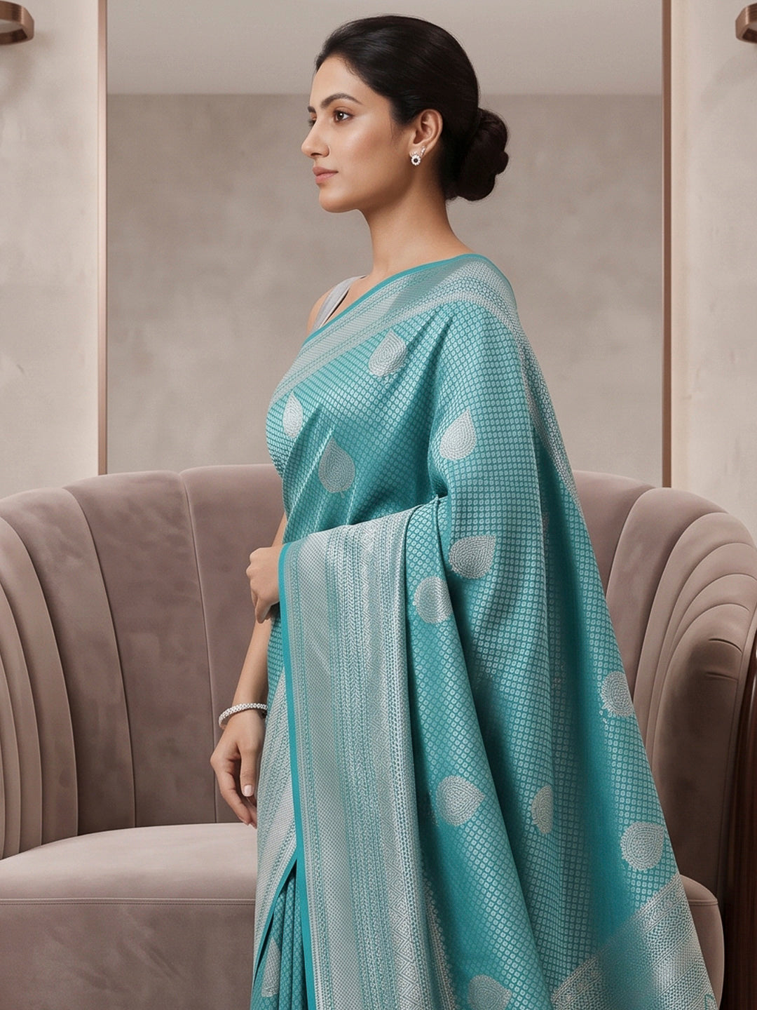 Blue Art Silk Woven Saree