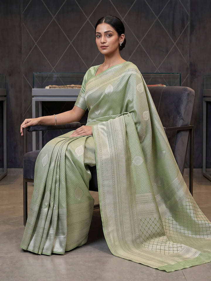 Pista-Green Art Silk Woven Saree