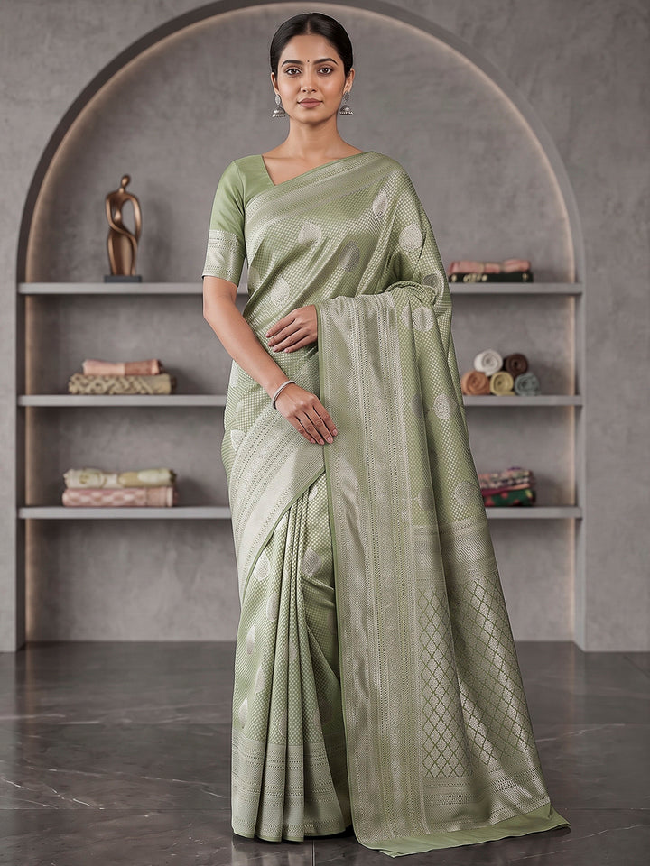 Pista-Green Art Silk Woven Saree