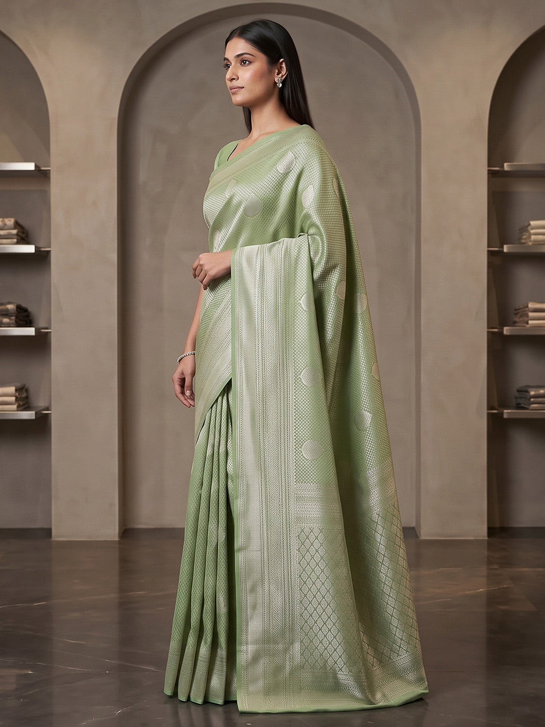 Pista-Green Art Silk Woven Saree