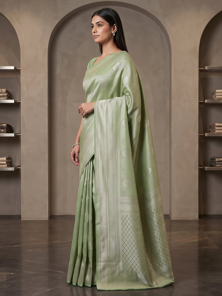 Pista-Green Art Silk Woven Saree