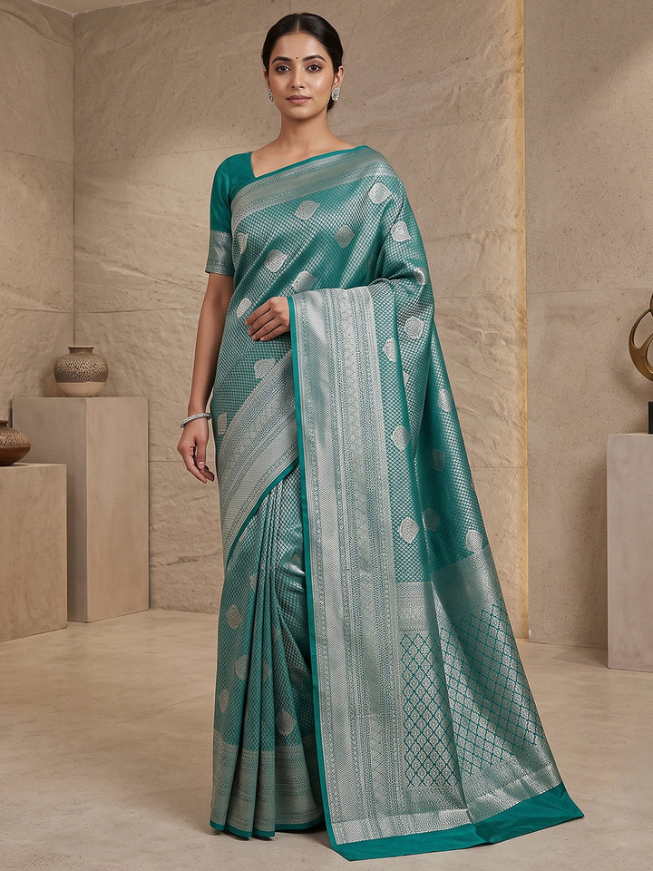 Rama-Green Art Silk Woven Saree