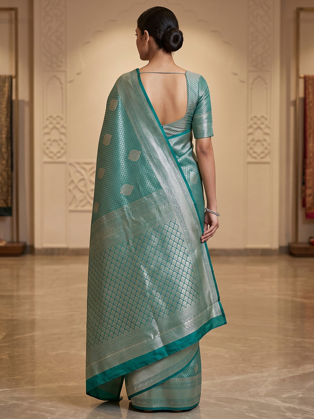 Rama-Green Art Silk Woven Saree