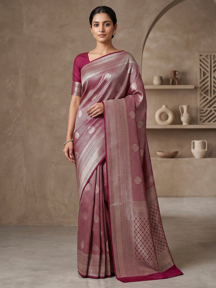 Wine Art Silk Woven Saree
