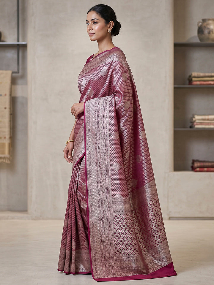 Wine Art Silk Woven Saree
