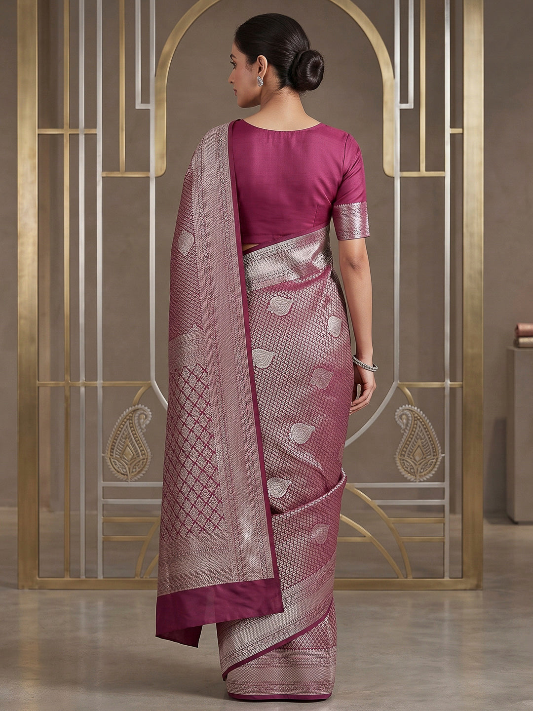 Wine Art Silk Woven Saree