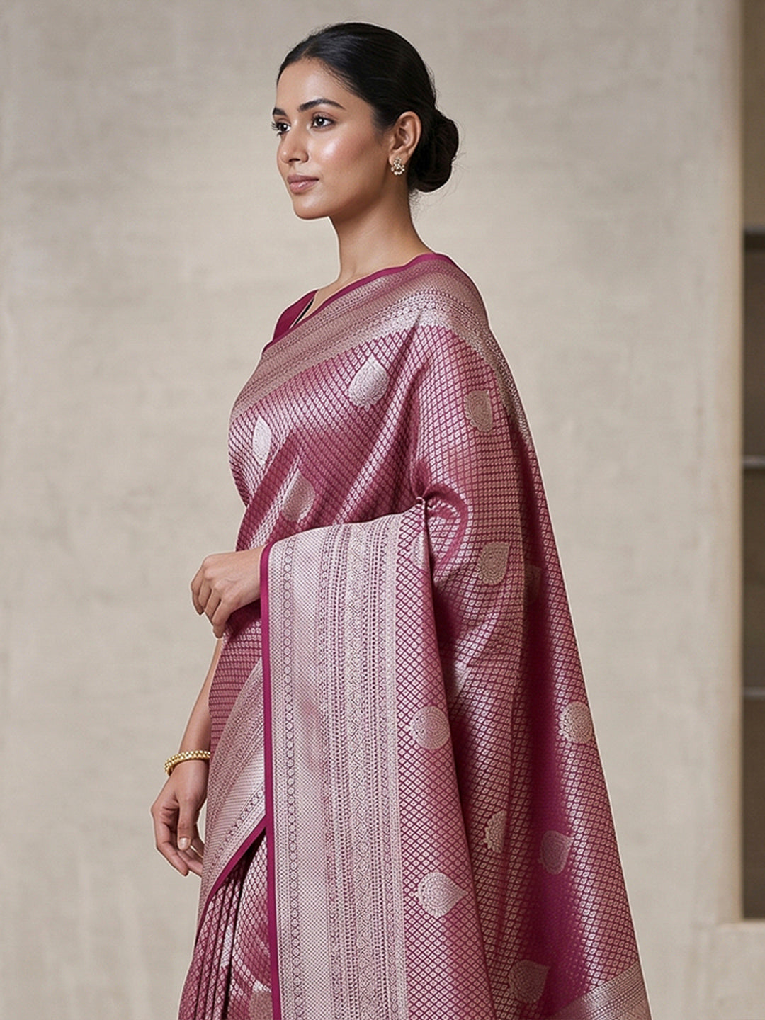 Wine Art Silk Woven Saree