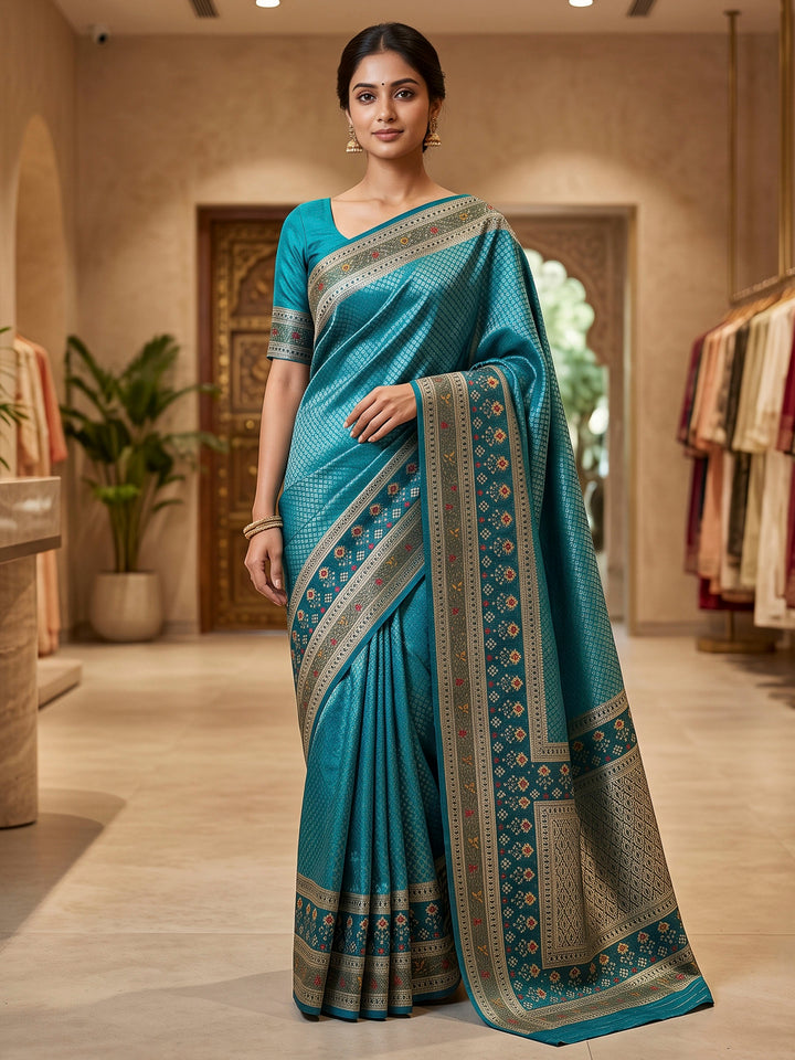 Blue Art Silk Woven Saree
