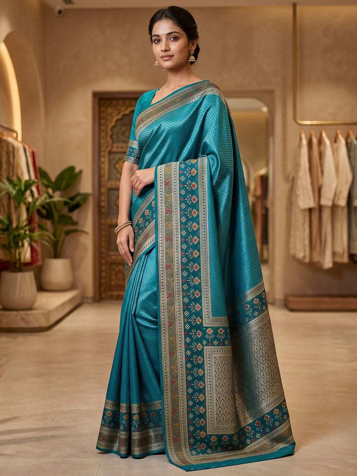 Blue Art Silk Woven Saree