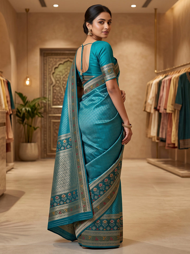 Blue Art Silk Woven Saree