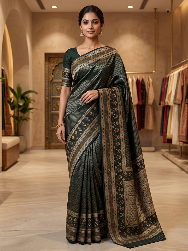 Dull Green Art Silk Woven Saree