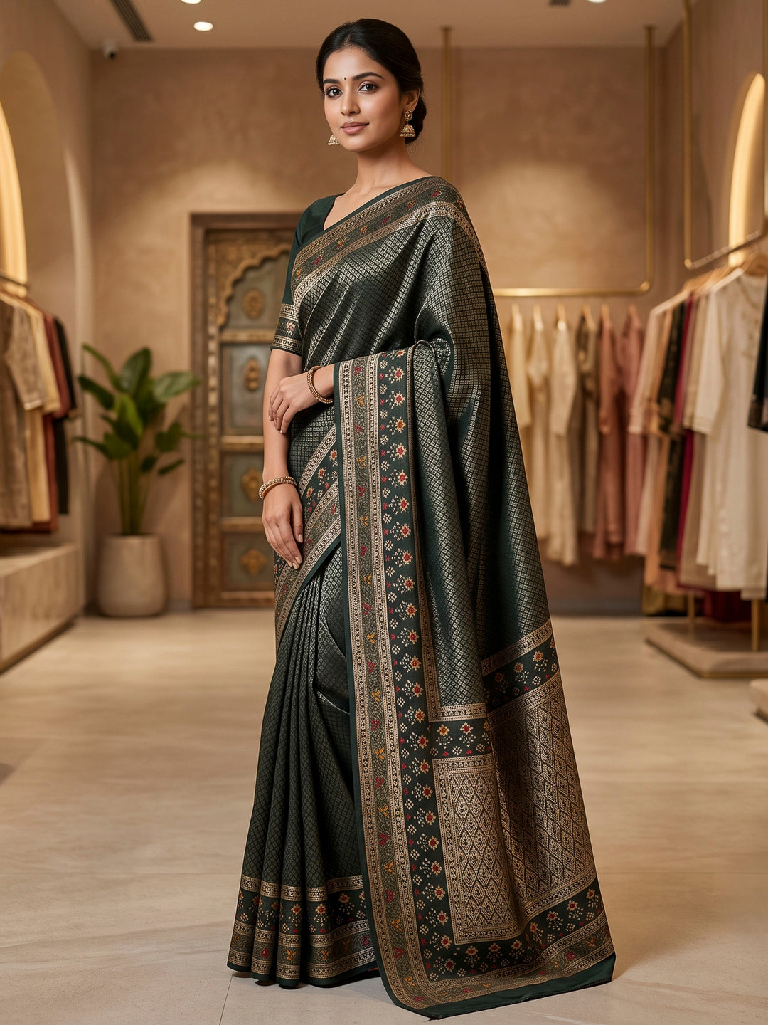 Dull Green Art Silk Woven Saree