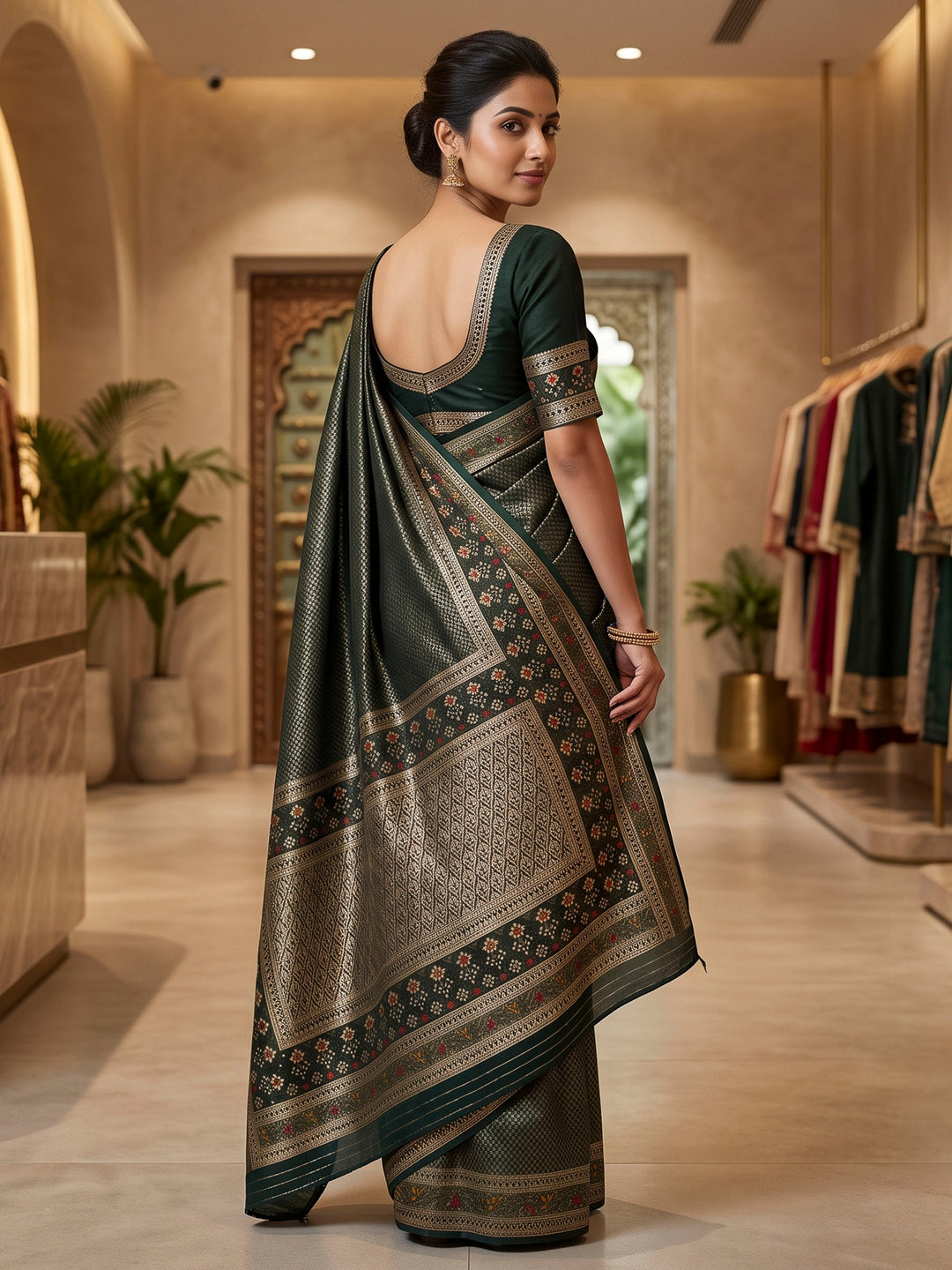 Dull Green Art Silk Woven Saree
