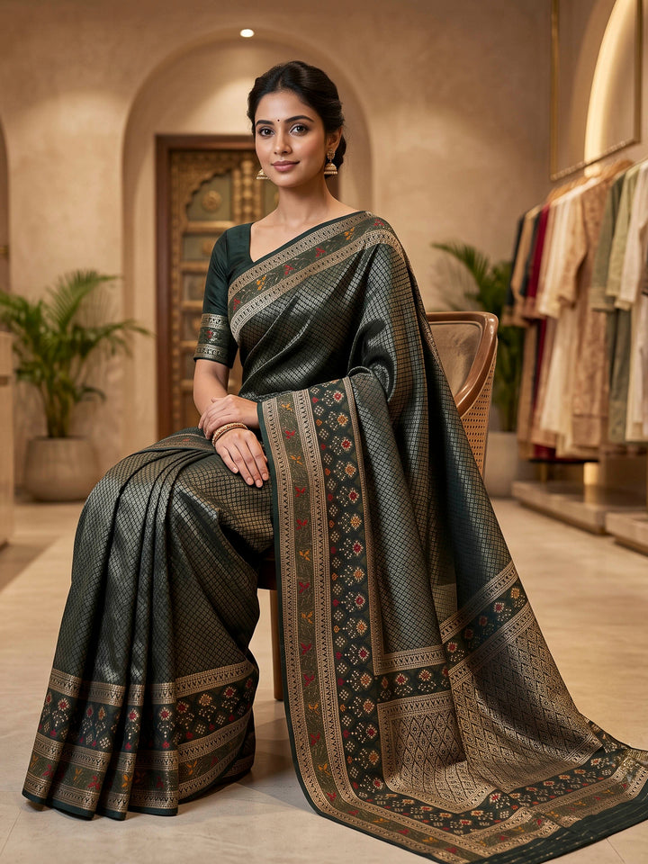 Dull Green Art Silk Woven Saree