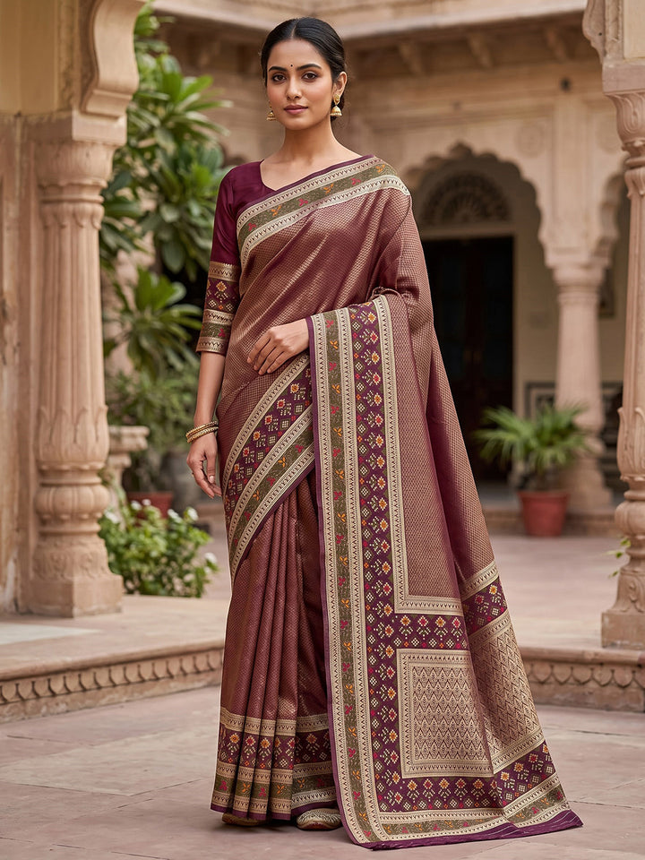 Maroon Art Silk Woven Saree
