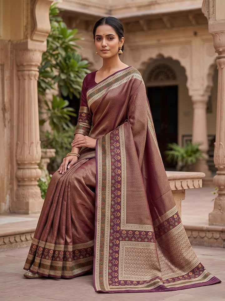 Maroon Art Silk Woven Saree