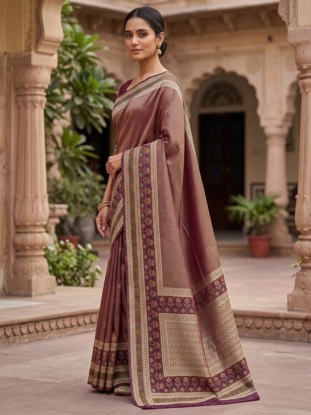 Maroon Art Silk Woven Saree